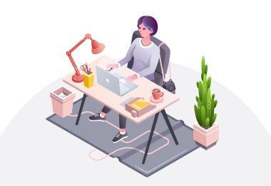 İşyeri Ofis vektör çizim kadın