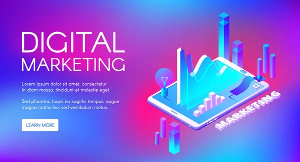 Ilustración de vectores isométricos de marketing digital — Vector de stock