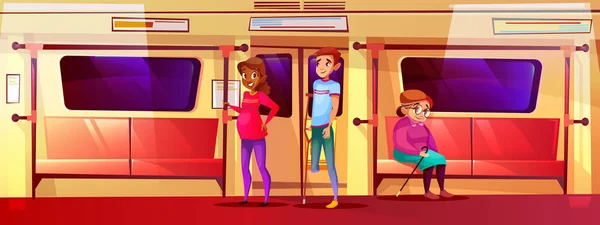 Mensen in metro trein vectorillustratie — Stockvector