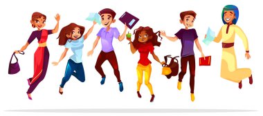 College students jumping up vector illustration clipart