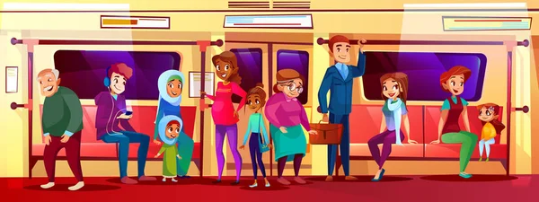 Pessoas questão social no metrô ilustração vetorial —  Vetores de Stock