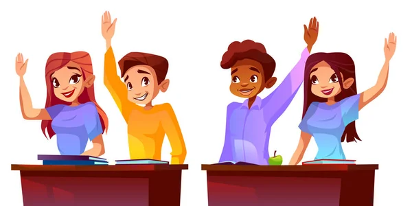 College students raise hands vector illustration — Stock Vector