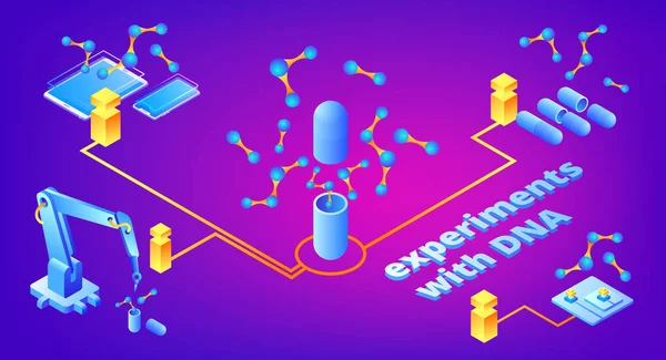 Dna Experiment Vektor Illustration Teknik För Medicin Genetisk Forskning Och — Stock vektor