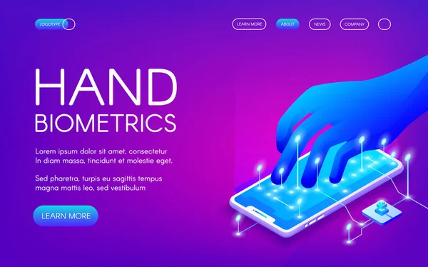 Mão biometria tecnologia vetor ilustração — Vetor de Stock