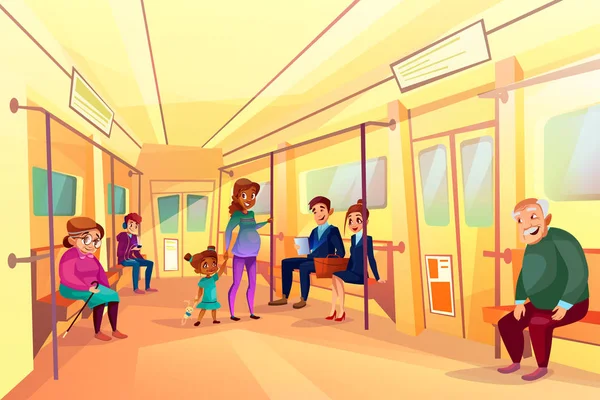 Lidé v metru metro vlak vektorové ilustrace — Stockový vektor