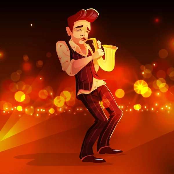 Jazz-Mann mit Saxofon-Vektor-Illustration — Stockvektor