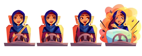 Mujer árabe conducir coche vector ilustración — Archivo Imágenes Vectoriales