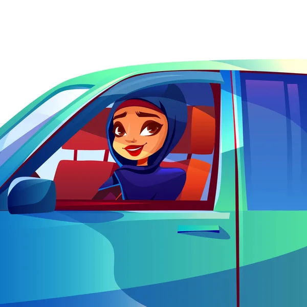 Arabe femme conduite voiture vecteur illustration — Image vectorielle