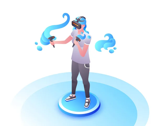 Videojuego chica en gafas VR vector ilustración — Vector de stock