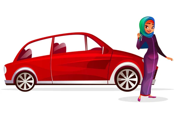 Arabe femme acheter voiture vecteur illustration — Image vectorielle