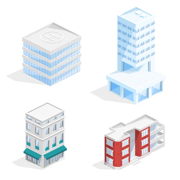 Edificios de la ciudad ilustración vectorial 3D isométrica — Vector de stock