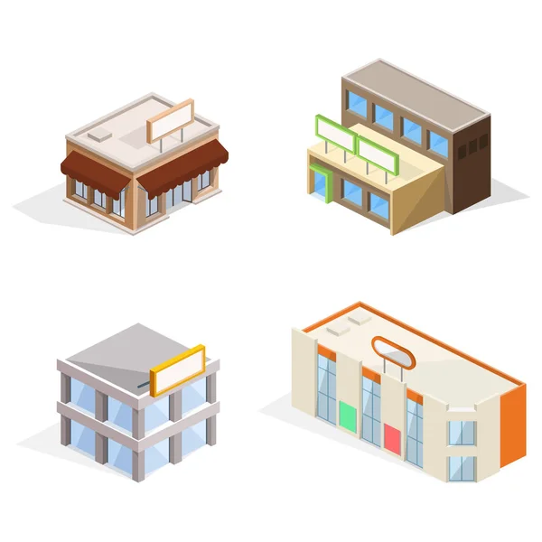 Edificios comerciales Ilustración vectorial 3D isométrica — Vector de stock