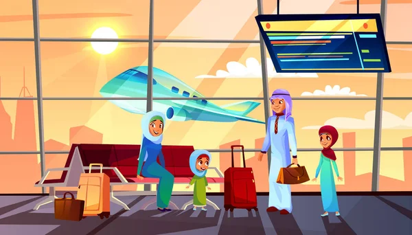 Saudi Arabian people in airport vector illustration — Stock Vector