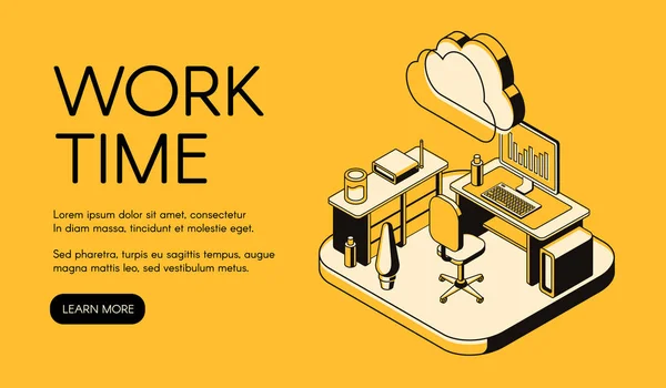 Δουλειά γραφείου και χρόνο εικονογράφηση φορέα στο χώρο εργασίας — Διανυσματικό Αρχείο