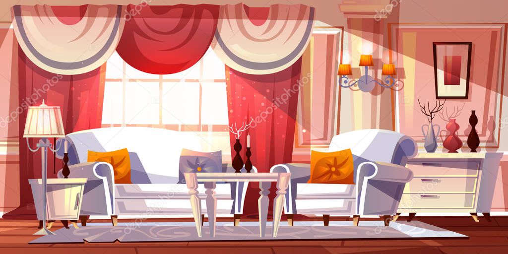 Lounge room luxury interior vector illustration