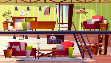 İki katlı loft odalar iç vektör çizim