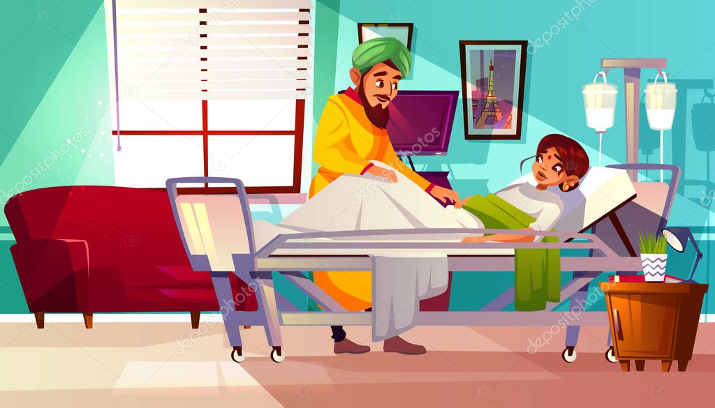 Hospital ward Indian patient vector illustration