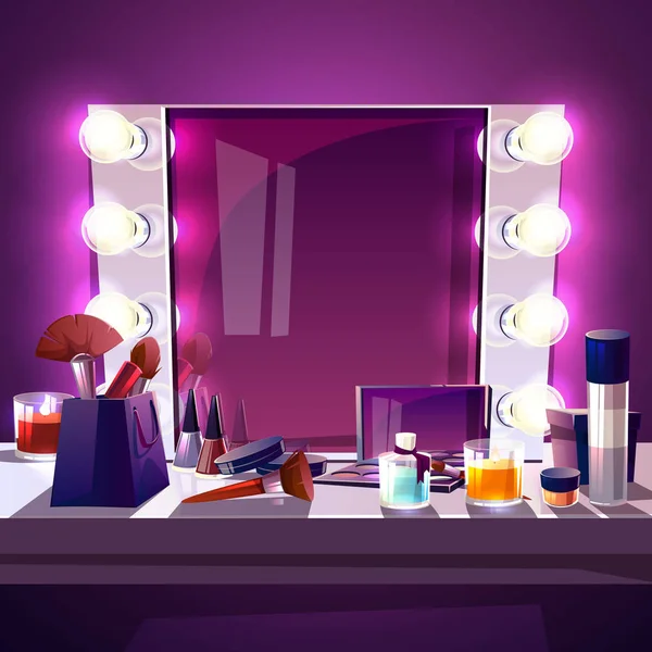 Make-up zrcátko s lampy vektorové ilustrace — Stockový vektor