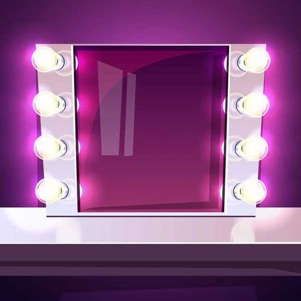 Maquillaje espejo lámpara iluminado vector ilustración — Vector de stock