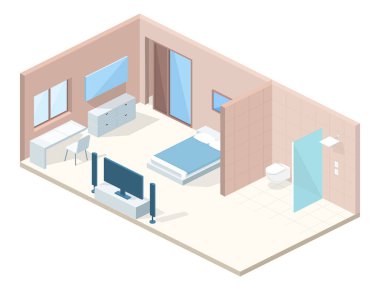 Otel yatak bölümü vektör çizim çapraz