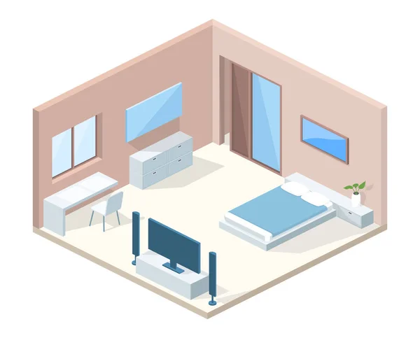 Bedroom interior cross section vector illustration — Stock Vector