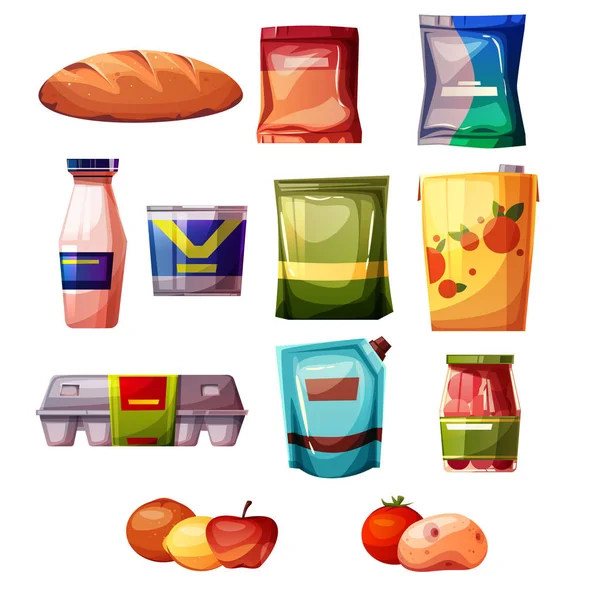 Élelmiszerbolt termékek szupermarket vektoros illusztráció — Stock Vector