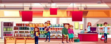 Süpermarket bakkal vektör çizim insanlarda