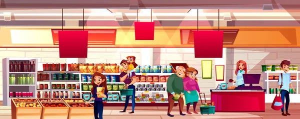 People in supermarket grocery vector illustration — Stock Vector