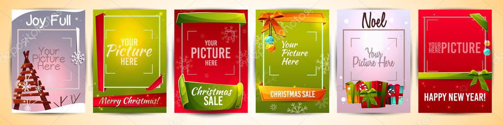 Christmas, New Year greeting card vector templates
