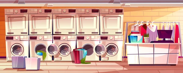 Toko cucian, ilustrasi vektor kamar laundromat - Stok Vektor