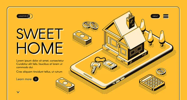 Vastgoed home online kopen vector halftone lijn — Stockvector