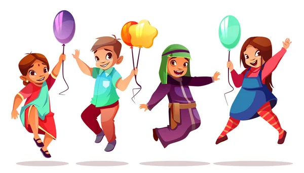 Παιδιά εθνικοτήτων με διάνυσμα μπαλόνια — Διανυσματικό Αρχείο