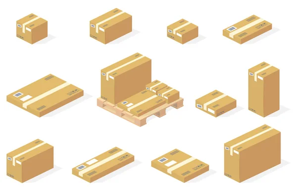 Картонные коробки посылок векторные изолированные иконки доставки — стоковый вектор