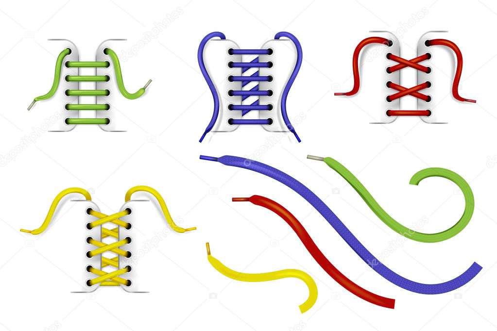 Shoe lacing with colorful laces realistic vector