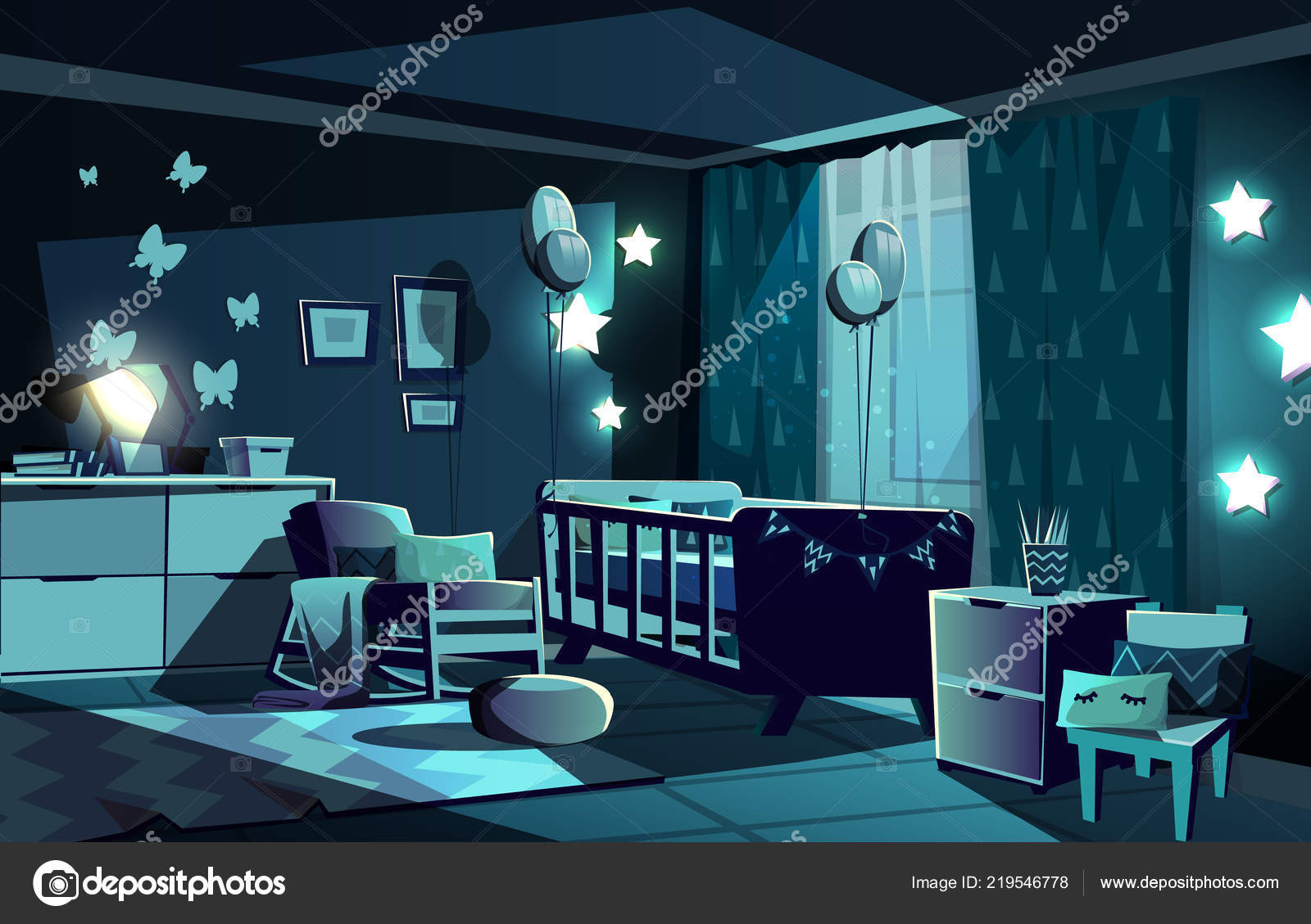 Vector Newborn Kid Nursery Room Montessori Concept Stock