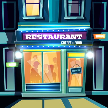 Karikatür vektör akşam itibariyle şehir Restoran cephe