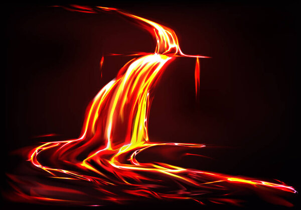 Vector background with lava river, volcano eruption