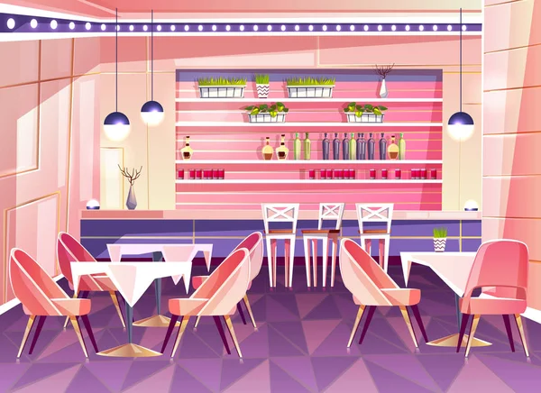 Vector cartoon café achtergrond, cafetaria interieur, meubels — Stockvector