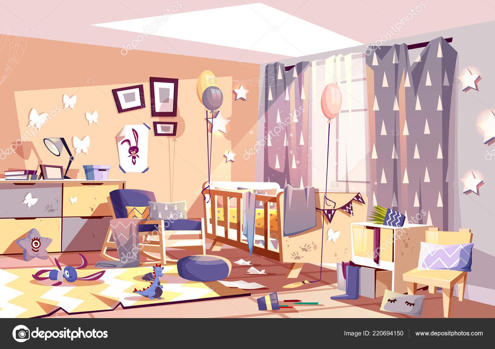 Messy child bedroom sunny interior cartoon vector Stock Vector Image by  ©vectorpouch #220694150