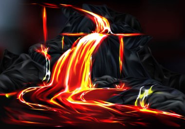 Hot lava flow during volcanic activity vector clipart