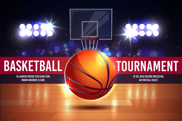 Cartel publicitario de dibujos animados vectoriales, pancarta con torneo de baloncesto — Vector de stock