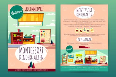 Vektör broşürler ile çocuklar için Montessori anaokulu