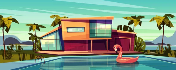 Luxus-Villa mit Schwimmbad Cartoon-Vektor — Stockvektor