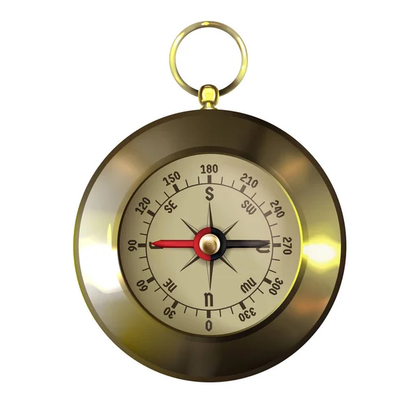 Staromodny retro mosiądz kompas realistyczne wektor — Wektor stockowy