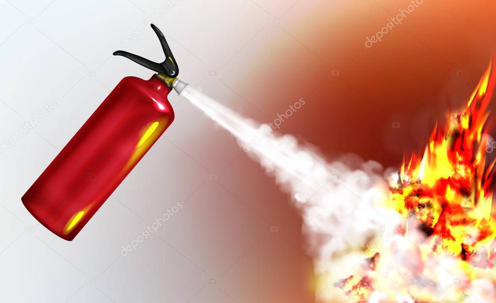 Extinguishing flame with fire extinguisher vector