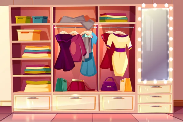 Vecteur dressing avec armoire, miroir éclairé — Image vectorielle