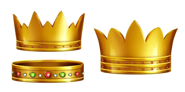 Royal golden crowns realistiska vektorer samling — Stock vektor