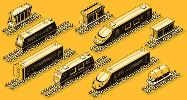 Elementos da indústria ferroviária conjunto vetor isométrico — Vetor de Stock