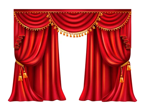 红色丝绸窗帘与单角逼真的向量 — 图库矢量图片