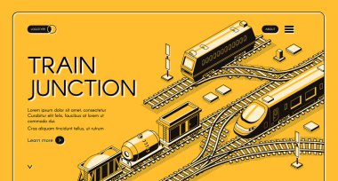 Tren Kavşağı Web sitesi izometrik vektör şablonu
